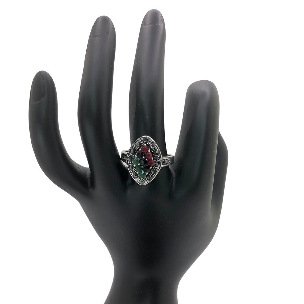 Silver and Multicolor Rhinestone Statement Ring - Size 8.5 - Picture 2 of 7